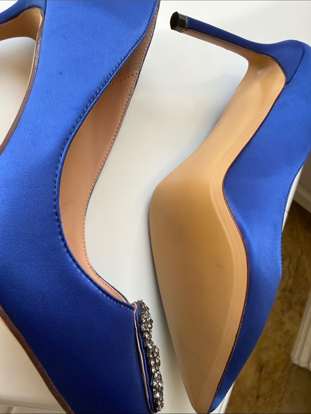 Blue Satin Pointed-Toe Pumps with Crystal Buckle size 10.5 sex and the city NEW - Picture 2 of 4